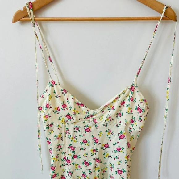 Zara Ditsy Floral Open Back  Mini Slip Dress Yellow Pink Rose NWOT Size Large - Picture 9 of 14